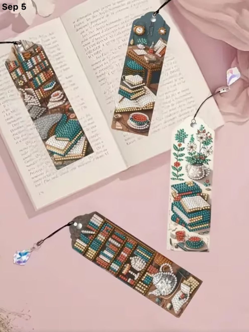 Diamond art DIY Bookish Bookmark Print set of 4 great to gift or sell  sparkly